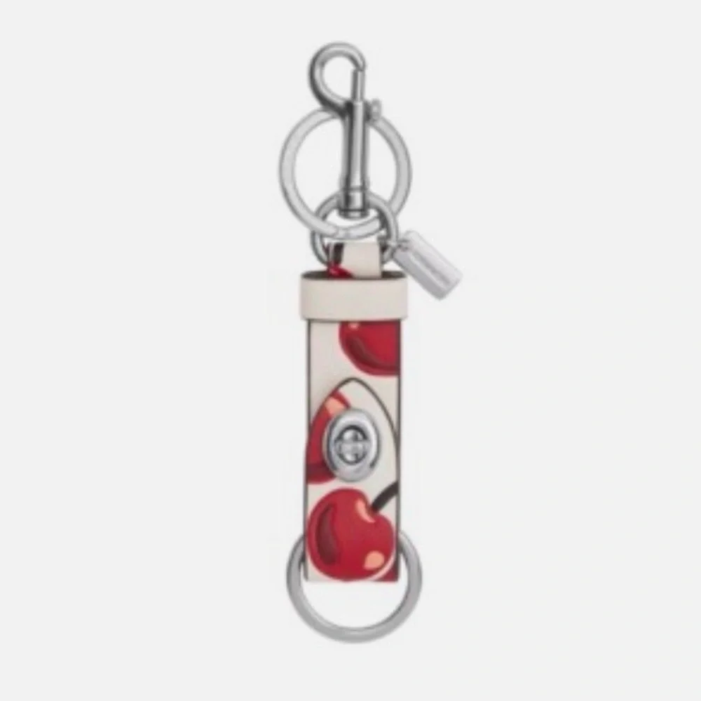 NWT Coach Cherry Leather Trigger Lock Keychain Bag Charm